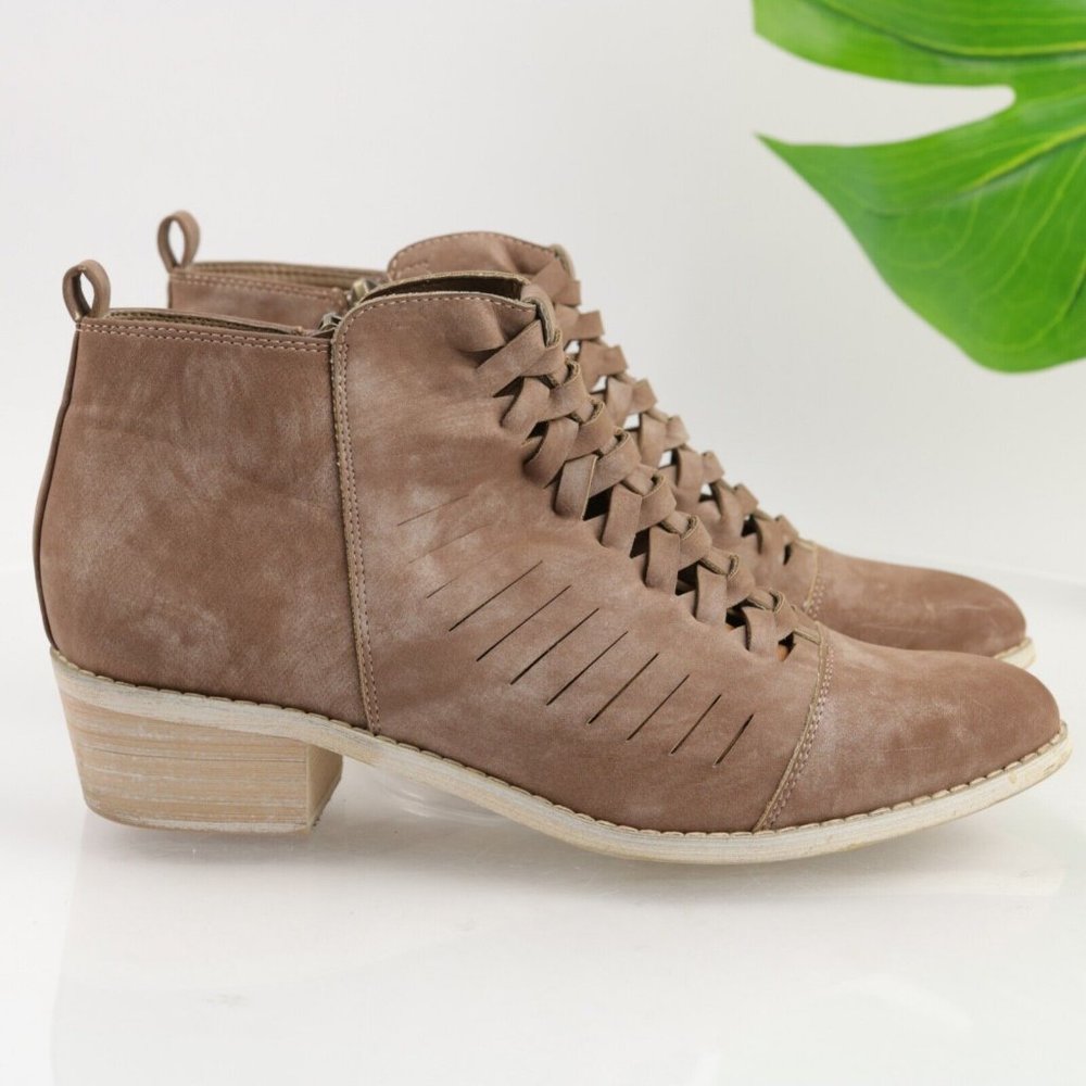 Mi.iM  Ostara Khaki Faux Suede Distressed Booties - 7 - New